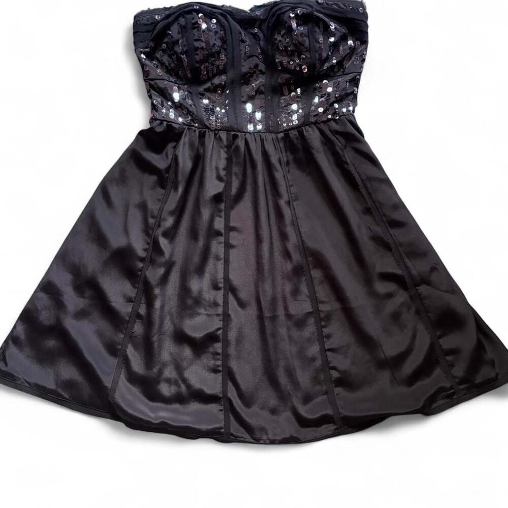 Y2K American Eagle Outfitters Black Sequin Strapless Mini Dress Size 2